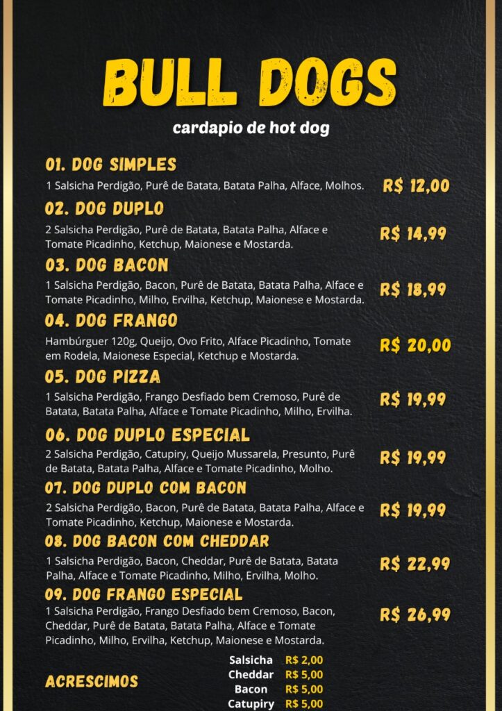 cardapio bull dogs lanches 